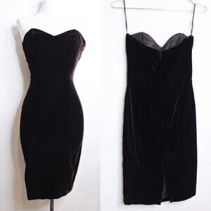 VTG Chocolate Brown Velvet Sweetheart Strapless Bodycon Dress - XS